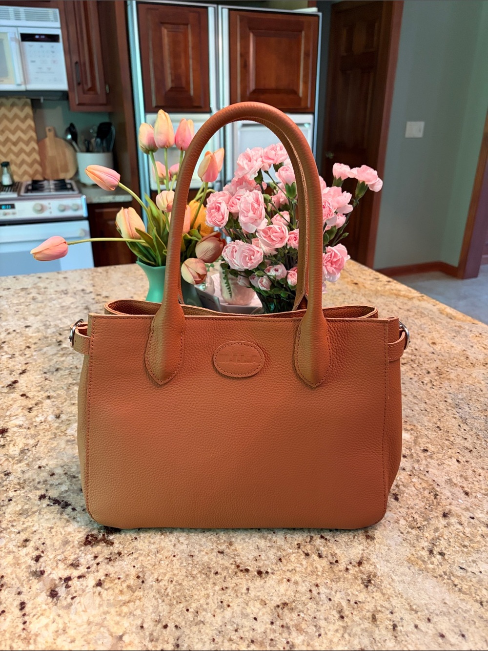 M.I.L.A.  Leather Top-Handle Tote in Tan - Classic Everyday Bag